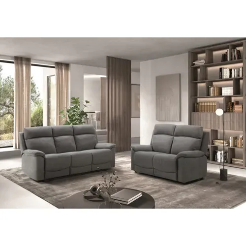 Ensemble Canapé De 3 Places Relax Manuel + Canapé De 2 Places Fixes En Tissu Couleur Gris Foncé