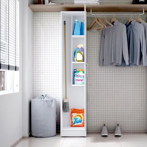 Armoire, Placard De Rangement Avec 1 Porte Coloris Blanc - L. 35 X P. 32 X Hauteur 170 Cm