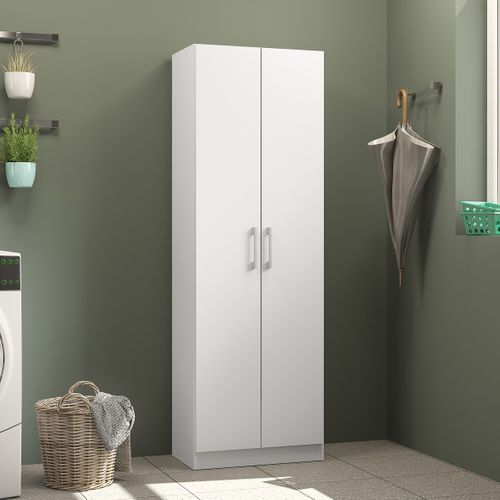 Armoire, Placard De Rangement Avec 2 Portes Coloris Blanc - L. 56 X P. 34 X Hauteur 169 Cm