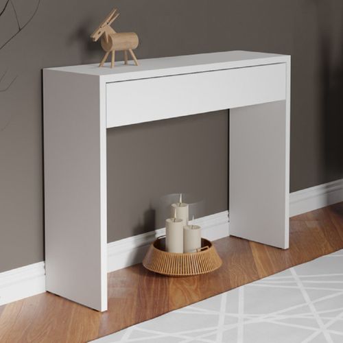 Table Console, Meuble Console Avec 1 Tiroir Coloris Blanc - L. 100 X H. 76 X P. 30 Cm
