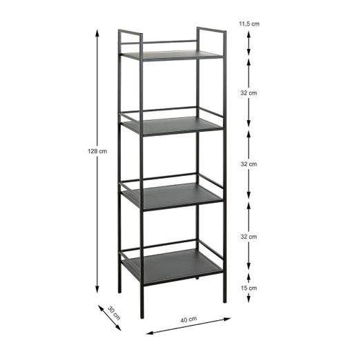 Etagère, Meuble Étagère En Métal Coloris Noir- Longueur 40 X Profondeur 30 X Hauteur 128 Cm