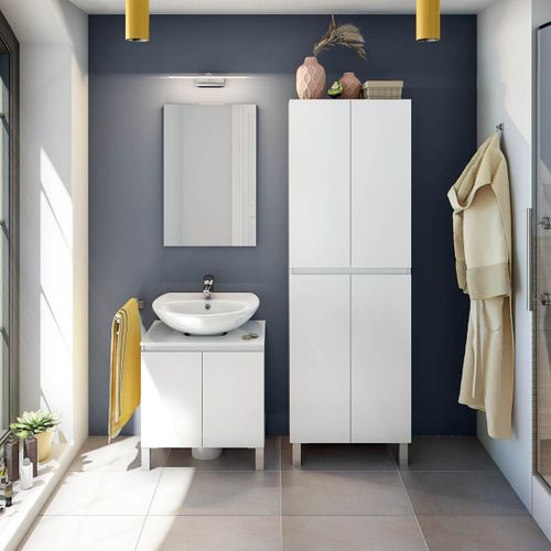 Meuble De Salle De Bain Sous Évier 60 Cm Coloris Blanc Avec 2 Portes