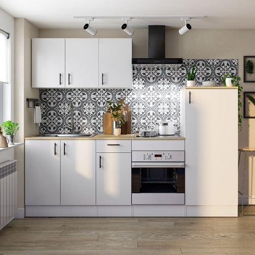 Colonne Armoire De Cuisine Avec 1 Porte Coloris Blanc Brillant/chêne Canadien