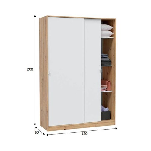 Armoire, Placard Avec 2 Portes Coulissantes Coloris Chêne Nordique, Blanc Artic
