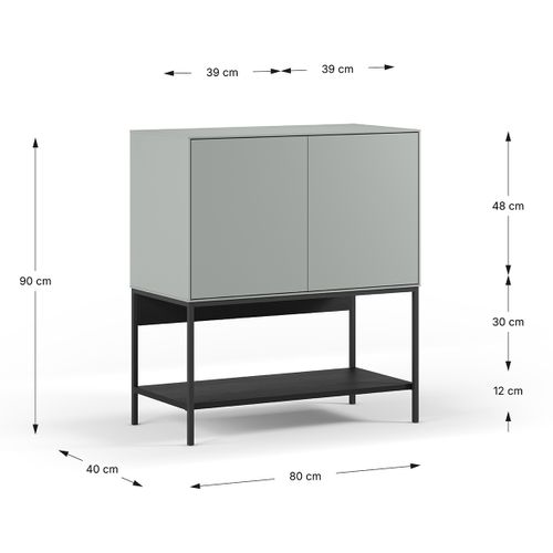 Buffet, Meuble De Rangement Aspect Bois Avec 2 Portes Coloris Vert, Pieds En Métal Noir