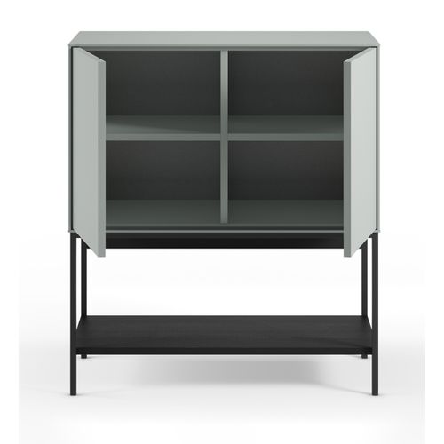 Buffet, Meuble De Rangement Aspect Bois Avec 2 Portes Coloris Vert, Pieds En Métal Noir