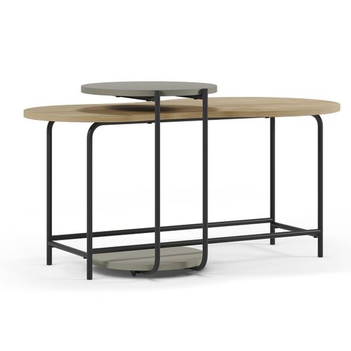 Set De 2 Tables Basses, Tables De Salon Aspect Bois Coloris Chêne, Vert Et Métal Coloris Noir