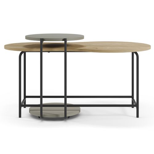 Set De 2 Tables Basses, Tables De Salon Aspect Bois Coloris Chêne, Vert Et Métal Coloris Noir