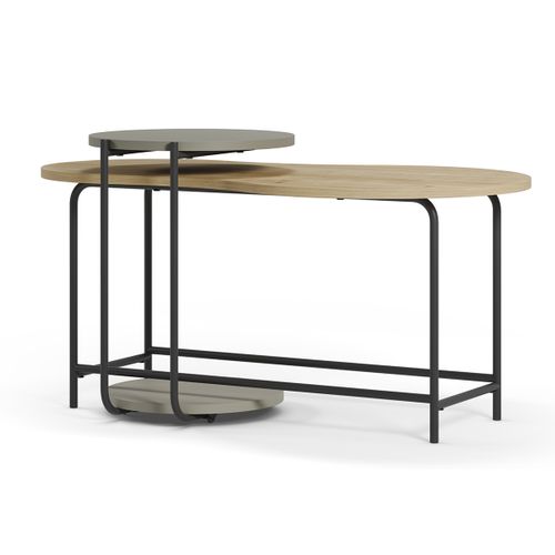 Set De 2 Tables Basses, Tables De Salon Aspect Bois Coloris Chêne, Vert Et Métal Coloris Noir