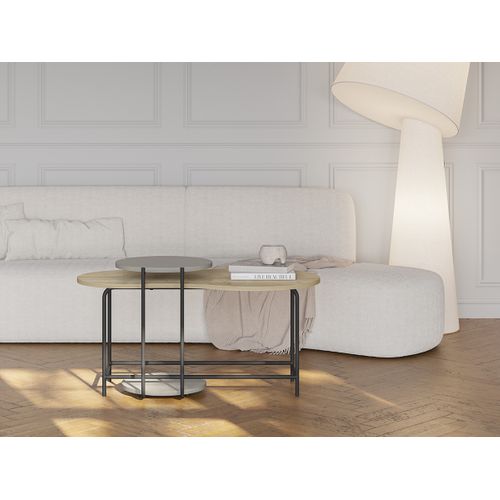 Set De 2 Tables Basses, Tables De Salon Aspect Bois Coloris Chêne, Vert Et Métal Coloris Noir