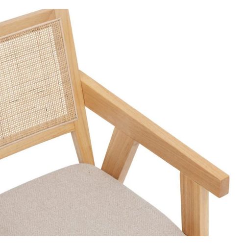 Chaise Fauteuil En Bois Naturel Avec Assise Rembourrée Et Dossier En Cannage