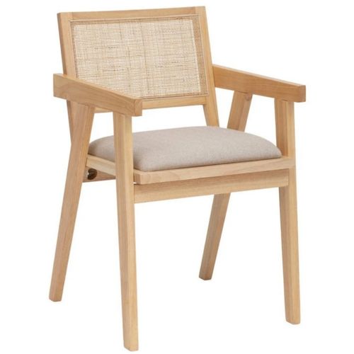 Chaise Fauteuil En Bois Naturel Avec Assise Rembourrée Et Dossier En Cannage
