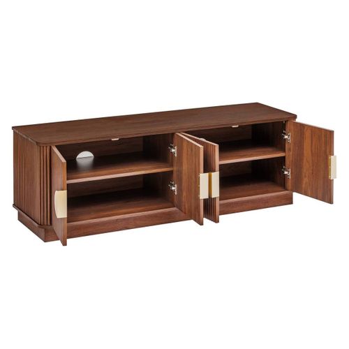 Meuble TV De 4 Portes 2 Coloris Noyer - Longueur 140 X Profondeur 40 X Hauteur 48 Cm