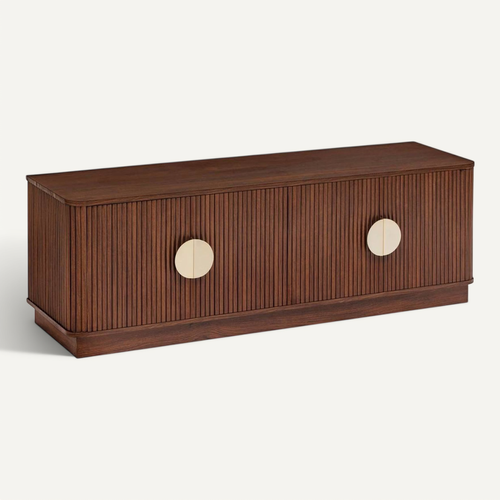 Meuble TV De 4 Portes 2 Coloris Noyer - Longueur 140 X Profondeur 40 X Hauteur 48 Cm