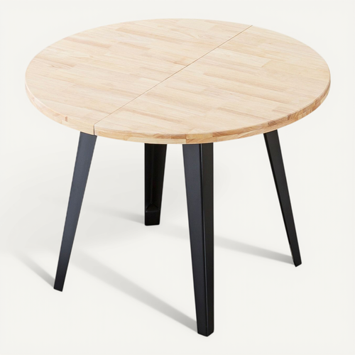 Table à Manger Ronde Extensible Coloris Chêne Nordique, Pieds En Métal Noir