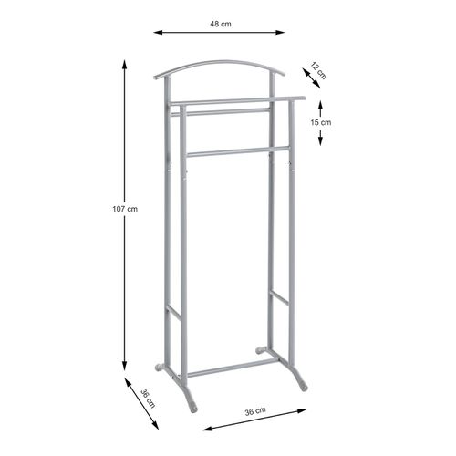 Valet De Nuit Double En Métal Gris - Longueur 48 X Hauteur 107 X Profondeur 36 Cm