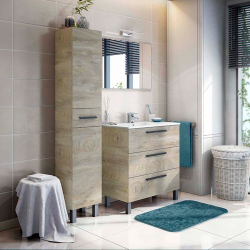 Colonne De Salle De Bain Avec 2 Portes Et 1 Tiroir Coloris Chêne - L. 35 X H. 182  X P. 30,5 Cm