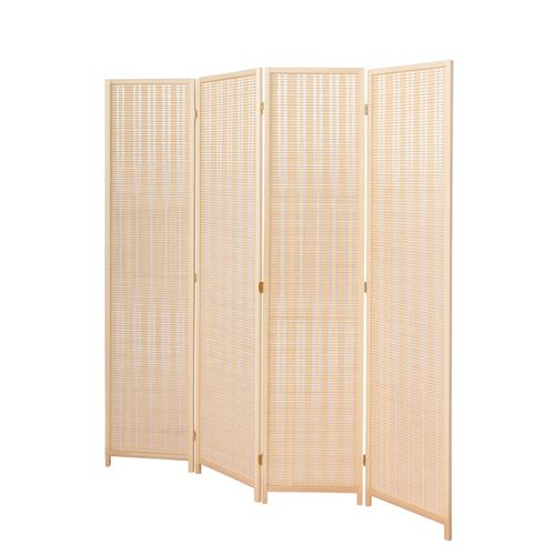 Paravent Japonais En Bois Et Bambou Tressé De 4 Pans, Coloris Naturel - L. 176 X H. 175 X P. 2 Cm