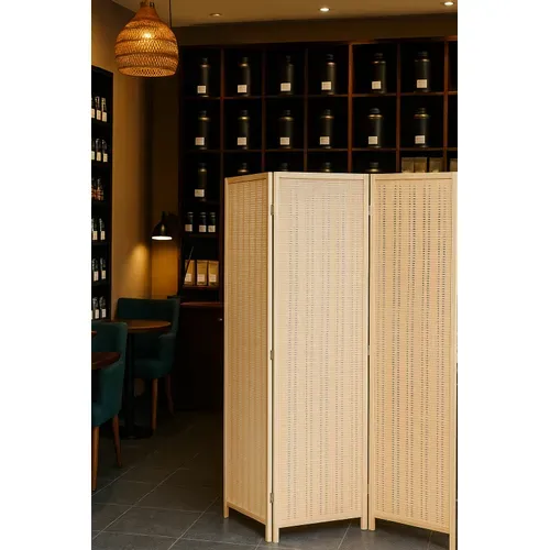 Paravent Japonais En Bois Et Bambou Tressé De 4 Pans, Coloris Naturel - L. 176 X H. 175 X P. 2 Cm