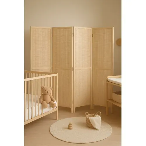 Paravent Japonais En Bois Et Bambou Tressé De 4 Pans, Coloris Naturel - L. 176 X H. 175 X P. 2 Cm