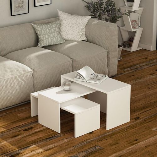 Lot De 3 Tables D'appoint Gigognes, Tables Multifonctions Blanches Différentes Tailles