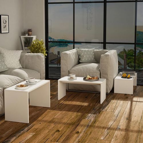 Lot De 3 Tables D'appoint Gigognes, Tables Multifonctions Blanches Différentes Tailles