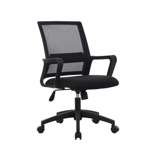 Chaise De Bureau Noire Avec Dossier Et Accoudoirs En Maille, Roulettes En Métal