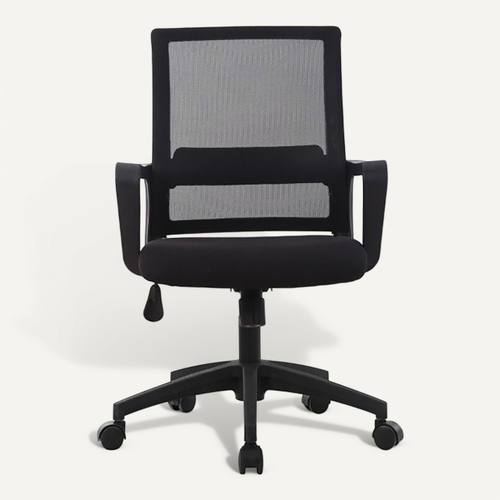 Chaise De Bureau Noire Avec Dossier Et Accoudoirs En Maille, Roulettes En Métal