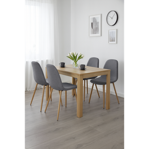 Lot De 4 Chaise De Salle à Manger Avec Assise Rembourrée En Tissu Gris Et Pieds Couleur Naturelle