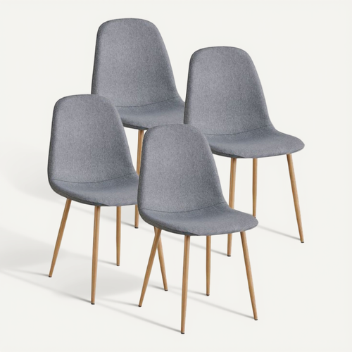 Lot De 4 Chaise De Salle à Manger Avec Assise Rembourrée En Tissu Gris Et Pieds Couleur Naturelle