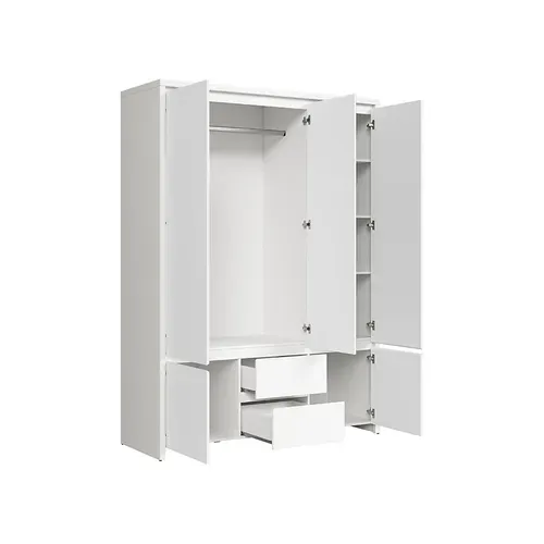 Armoire Placard De 5 Portes Avec Miroir Et 2 Tiroirs, Coloris Blanc/blanc Mat