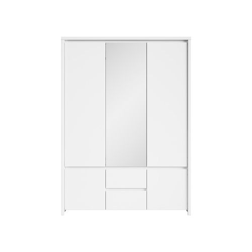 Armoire Placard De 5 Portes Avec Miroir Et 2 Tiroirs, Coloris Blanc/blanc Mat