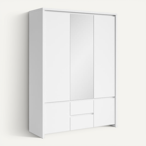 Armoire Placard De 5 Portes Avec Miroir Et 2 Tiroirs, Coloris Blanc/blanc Mat