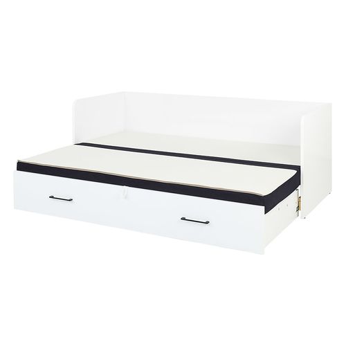 Lit, canapé convertible 80-160x200 cm avec coffre de rangement, matelas et 3 oreillers