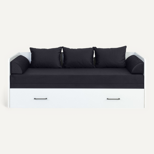 Lit, canapé convertible 80-160x200 cm avec coffre de rangement, matelas et 3 oreillers