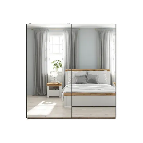 Armoire Coulissante Placard Avec Miroir Coloris Chêne Sonoma - L. 183 X P. 60 X H. 195,5 Cm