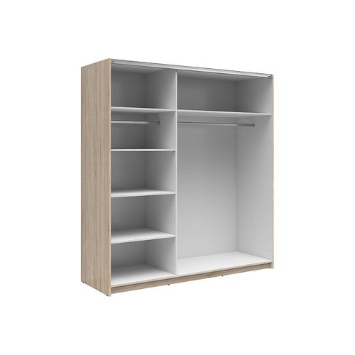 Armoire Coulissante Placard Avec Miroir Coloris Chêne Sonoma - L. 183 X P. 60 X H. 195,5 Cm