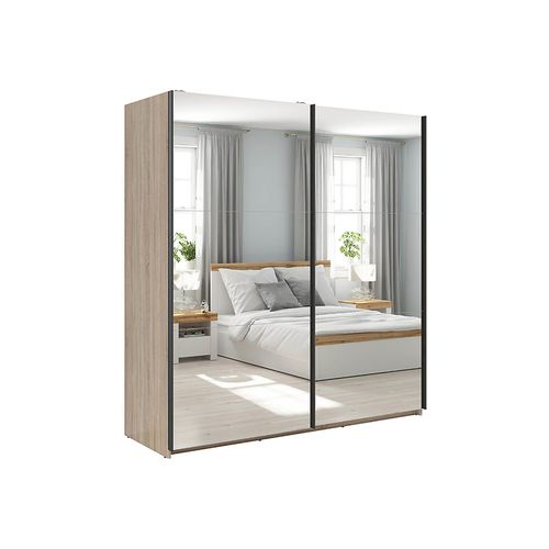 Armoire Coulissante Placard Avec Miroir Coloris Chêne Sonoma - L. 183 X P. 60 X H. 195,5 Cm