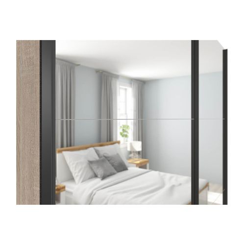 Armoire Coulissante Placard Avec Miroir Coloris Chêne Sonoma - L. 183 X P. 60 X H. 195,5 Cm