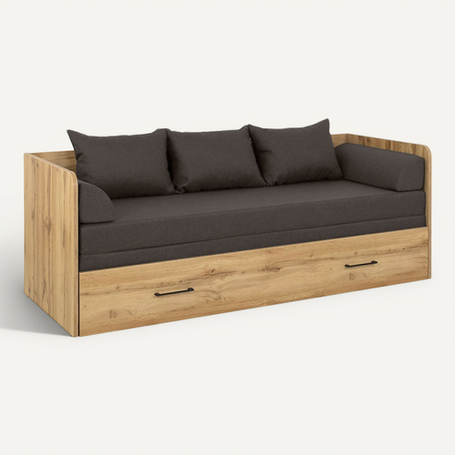 Lit canapé Convertible 80-160x200 cm avec Coffre de Rangement, Matelas et 3 oreillers