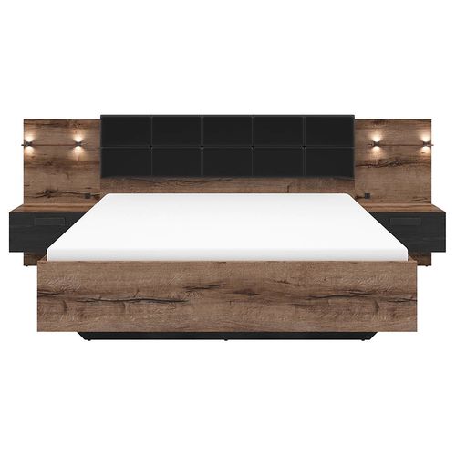 Lit Coffre 160x200 + 2 Tables De Chevet éclairage LED Avec Sommier Et Rangement