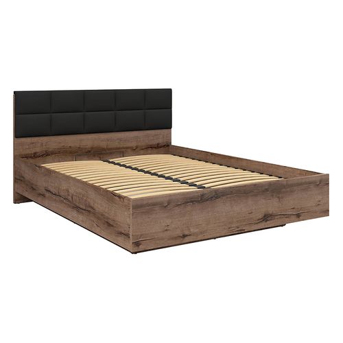 Lit Coffre 160x200 Avec Tête De Lit Rembourrée Noir, Sommier Et Rangement