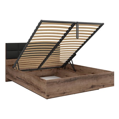 Lit Coffre 160x200 Avec Tête De Lit Rembourrée Noir, Sommier Et Rangement