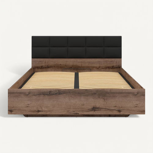 Lit Coffre 160x200 Avec Tête De Lit Rembourrée Noir, Sommier Et Rangement