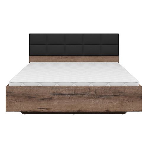 Lit Coffre 160x200 Avec Tête De Lit Rembourrée Noir, Sommier Et Rangement