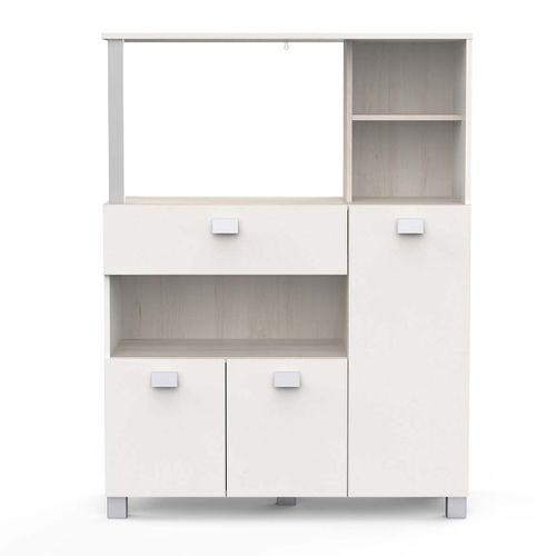 Desserte De Cuisine Meuble Micro-ondes Couleur Acacia / Blanc Mat - L. 99,3 X P. 41,3 X H. 132,2 Cm