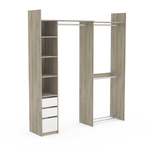 Kit Dressing Extensible 1 Colonne 3 Penderies Couleur Chêne / Blanc Mat