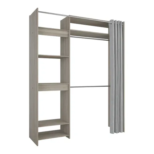 Kit Dressing Extensible 1 Colonne 2 Penderies Avec Rideau Couleur Chêne Clair