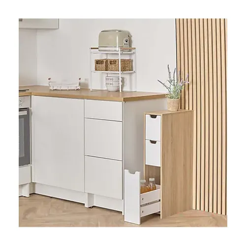 Meuble D'appoint De Rangement à 3 Tiroirs, Coloris Chêne/blanc - L. 40 X P. 18 X H. 80 Cm