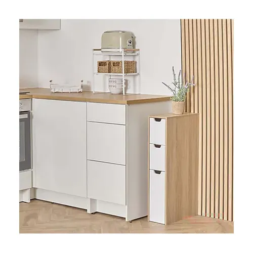 Meuble D'appoint De Rangement à 3 Tiroirs, Coloris Chêne/blanc - L. 40 X P. 18 X H. 80 Cm